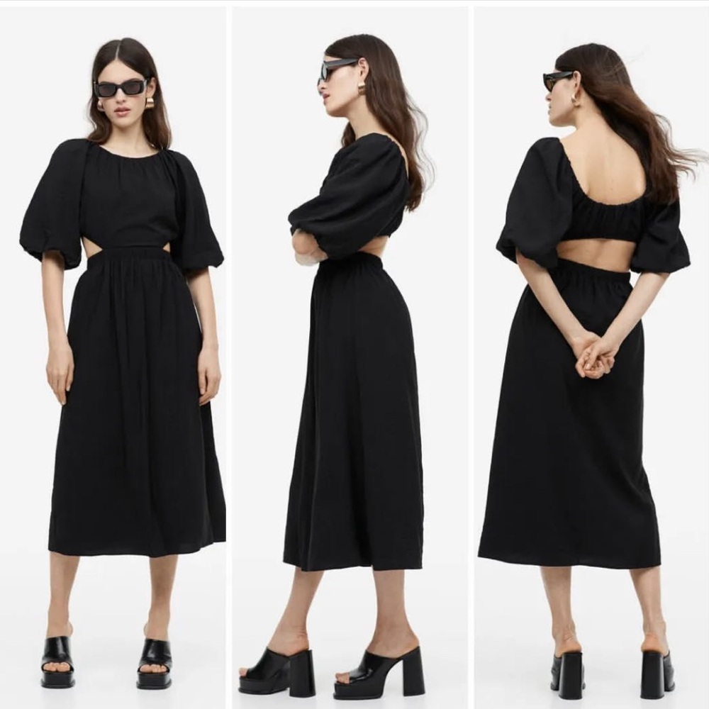 H&M black voluminous cutout dress. size Large